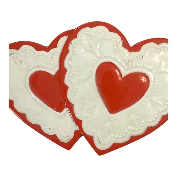 Vintage Double Heart Ceramic Trinket Box | Red & White | 1990s Valentine Keepsak - Picture 2 of 6